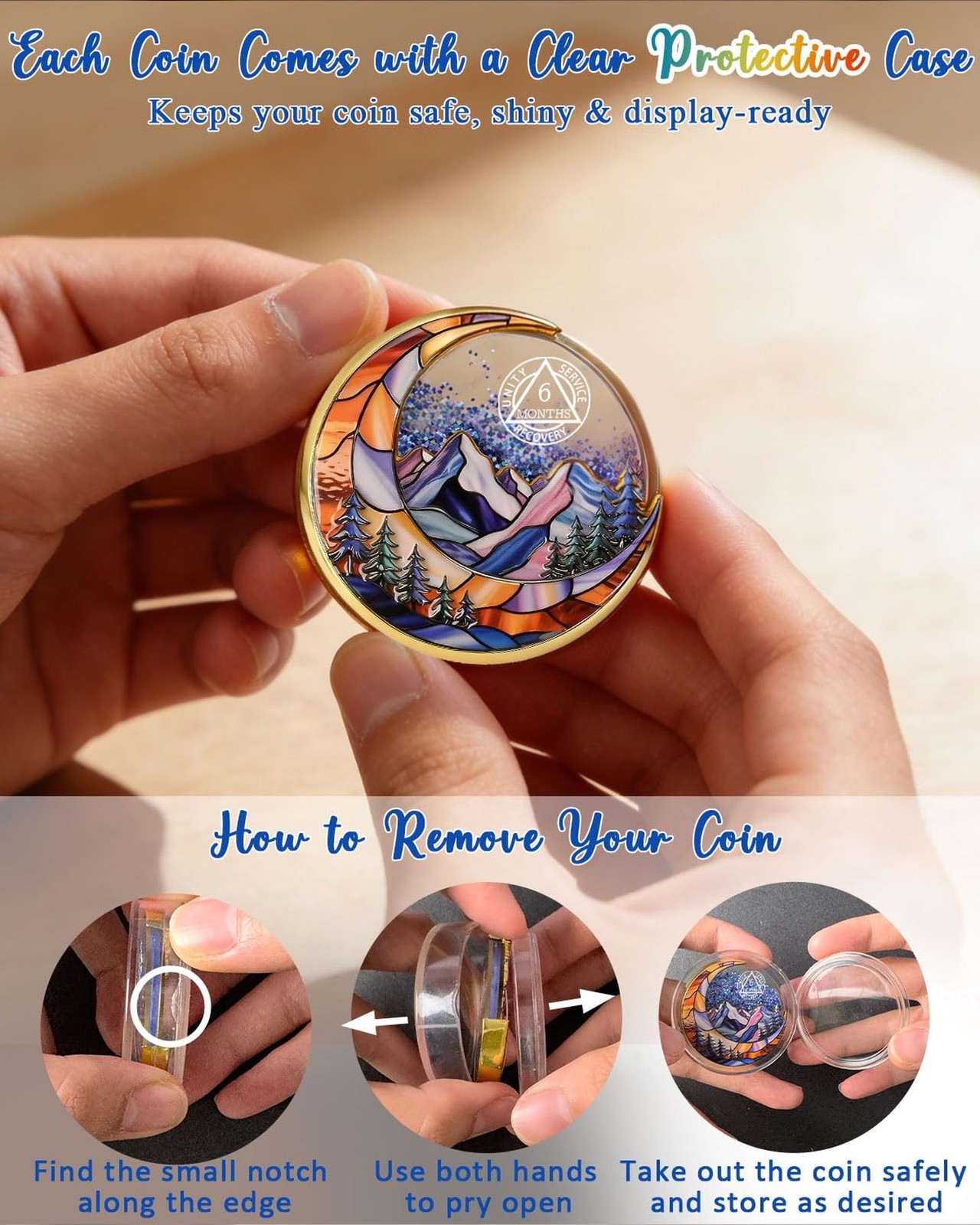 Moving Sand 180 Day Sobriety Coin – Liquid Glitter 6 Month AA Medallions, Six…