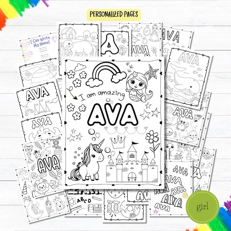 Personalized Coloring & Activity Book with Name Crayons, Alphabet, Multicolor