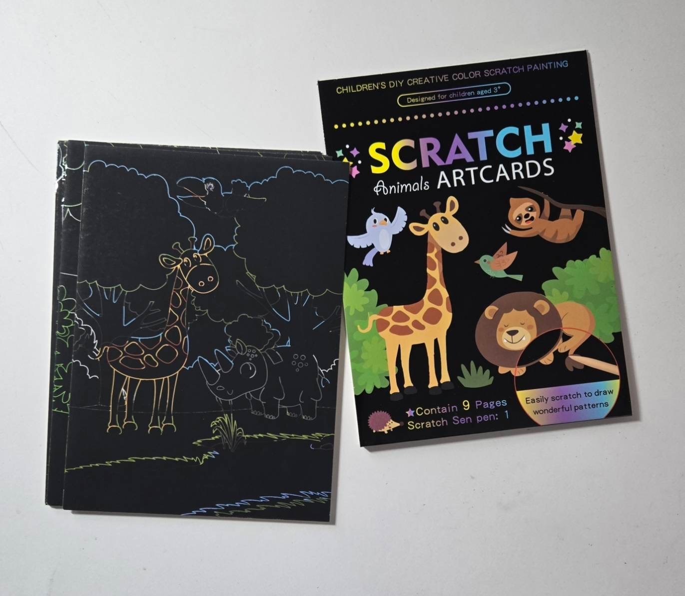 3 PCS Scratch Art Card Set Kids DIY Craft Activity Safari Space Mermaid