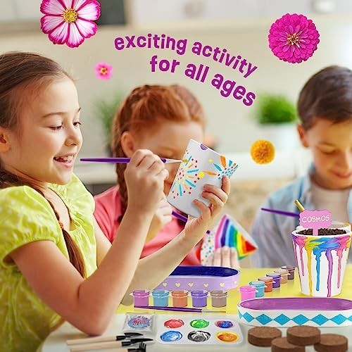 4 Set Paint & Plant Flower Gardening Kit – Gifts for Girls Ages 8-12, Arts…