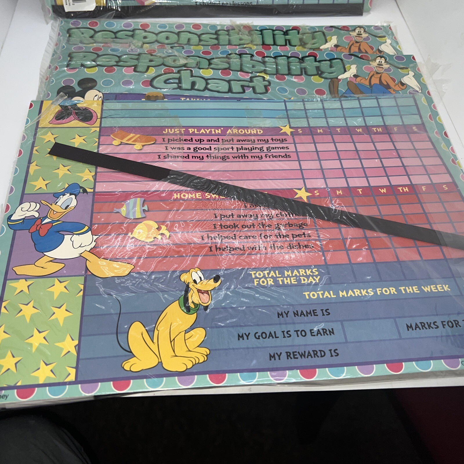 Disney Mickey Minnie Mouse Pluto Responsibility Chore Chart Dry Erase Lot X4