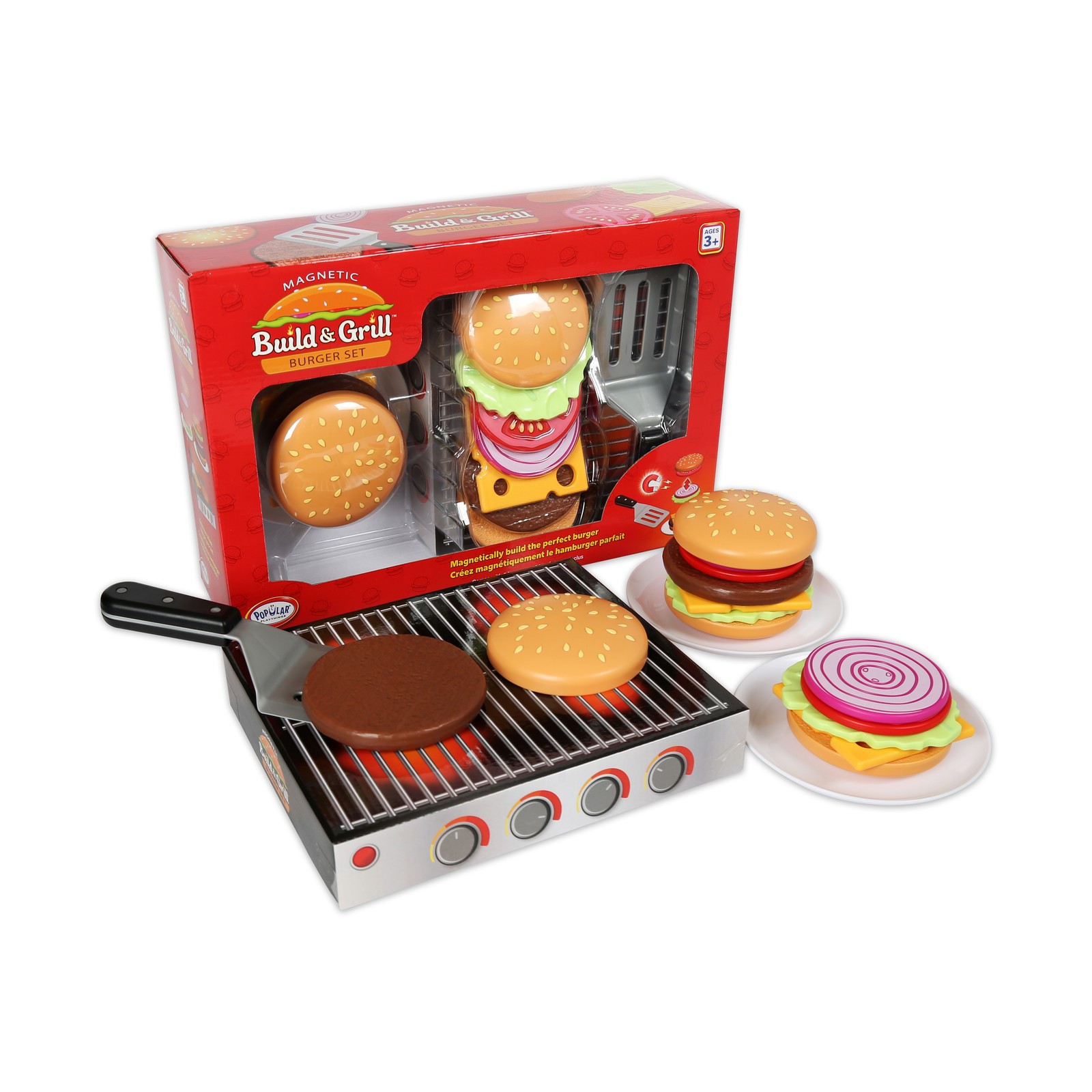 New – Popular Playthings Magnetic Build & Grill Burger Set – Ages 3+