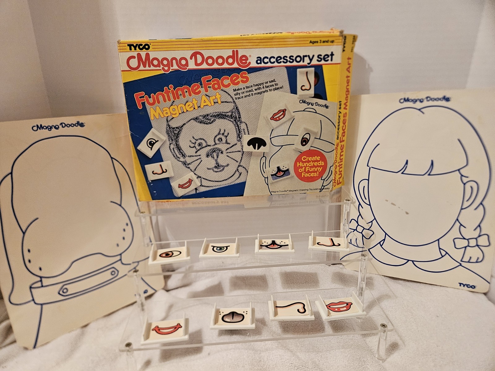1990 Tyco Magna Doodle Funtime Faces Magnet Art Accessory Set 4831 – Complete