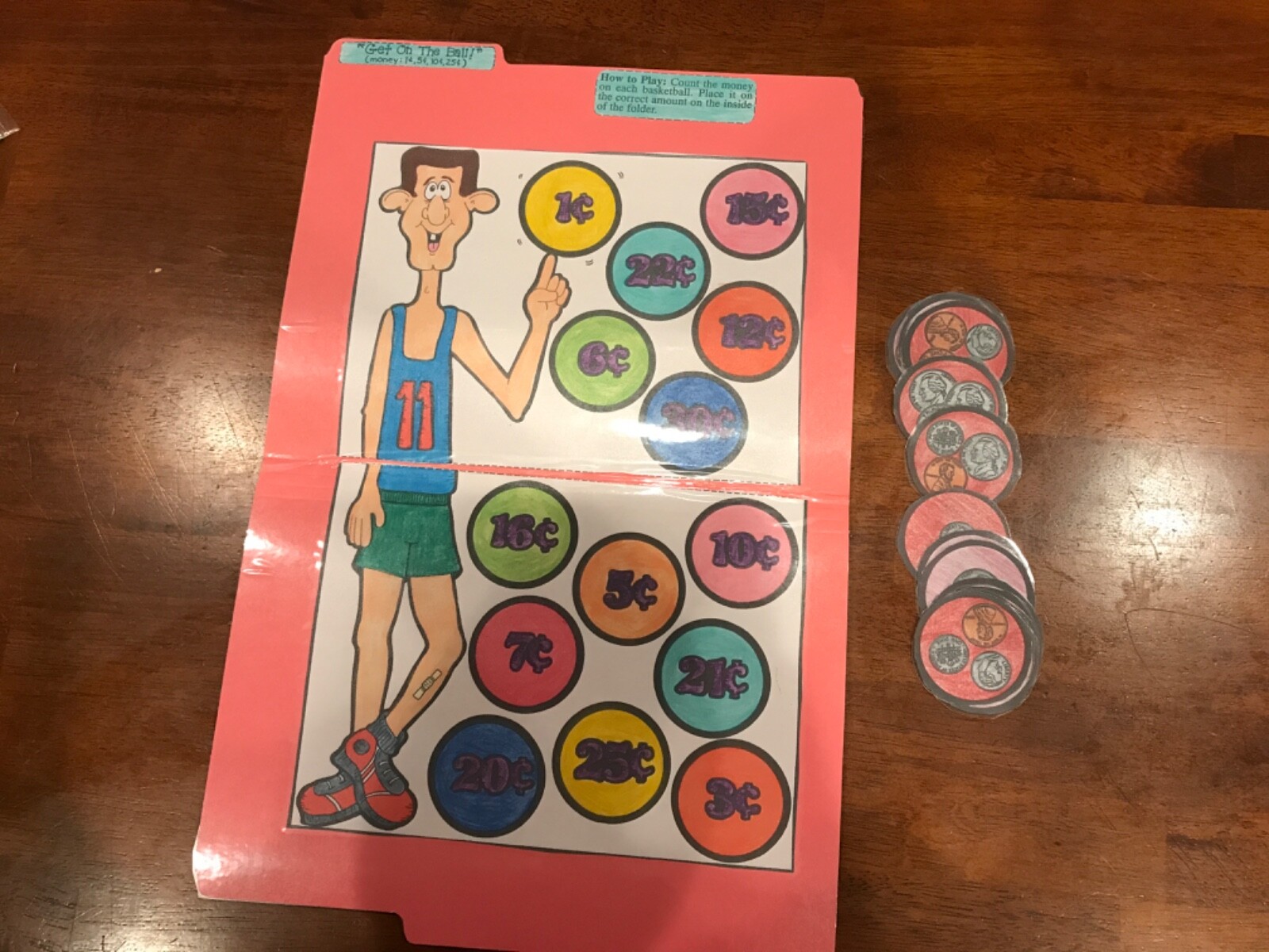 Get on the Ball! Money change Grade 1-4 math file folder game teacher