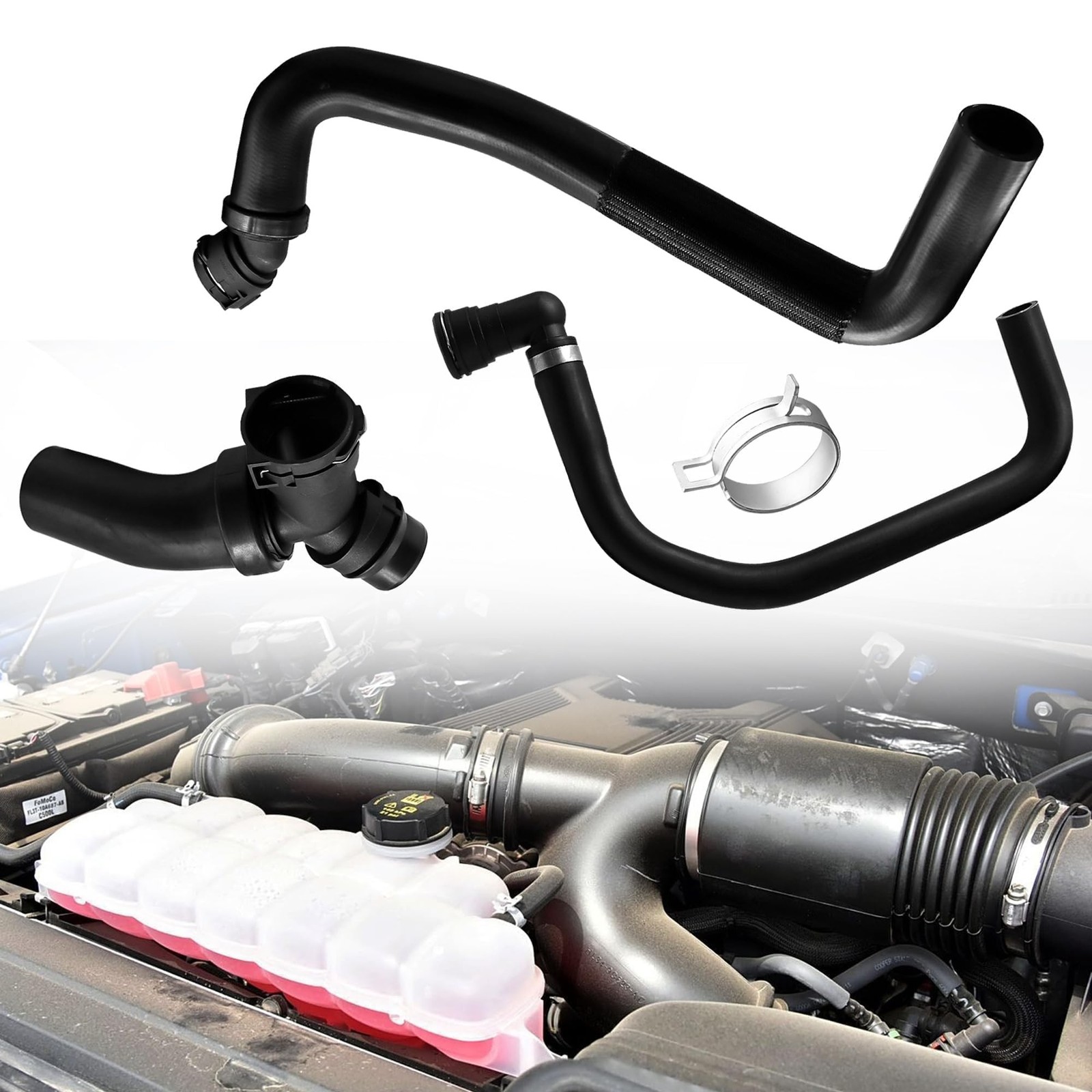 Upper Radiator Hose Y-Connector Lower Compatible with Ford F150 5.0L 2011 201…