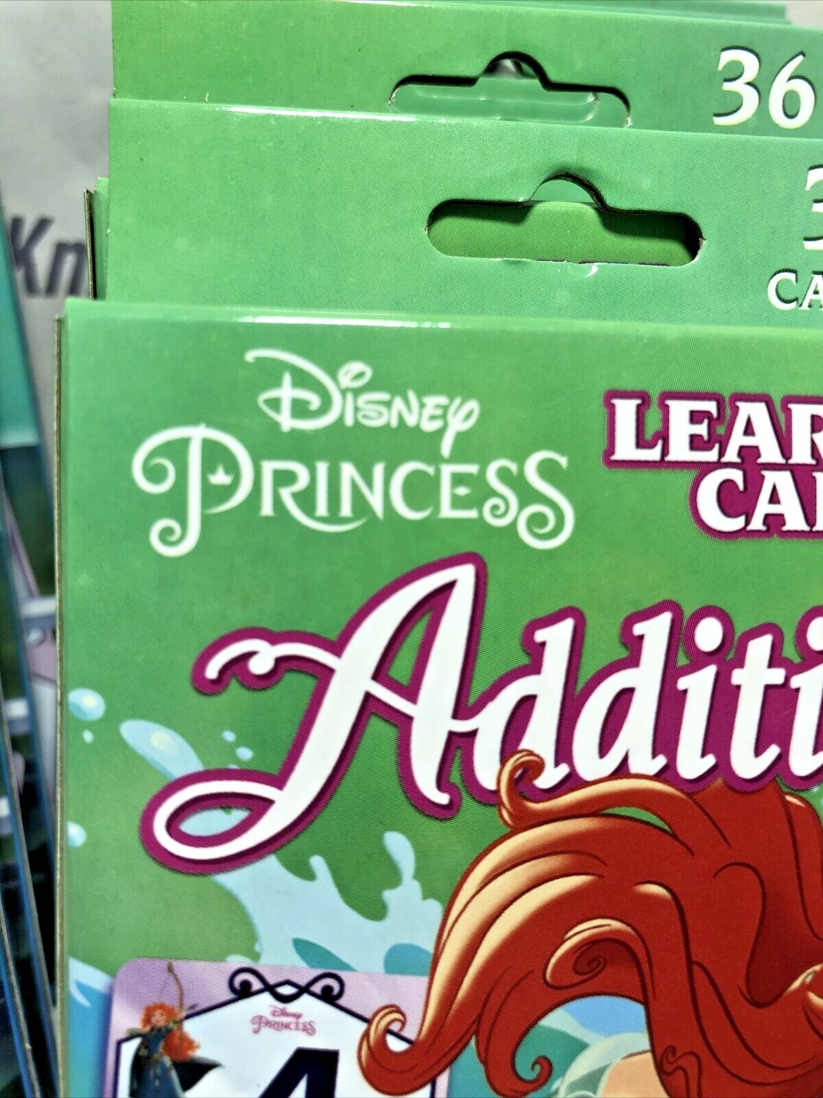Lot of 3 Disney Princess Learning Flash Cards, Addition, Subtraction, Numbers &