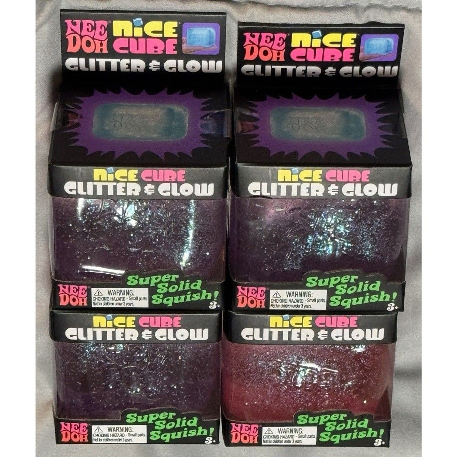 Lot of 4: NeeDoh Nice Cube Glitter Glow squishy