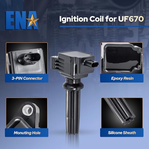 ENA Set of 4 Ignition Coil Pack 4 Platinum Spark Plug 2.0L 2.3L Compatible with