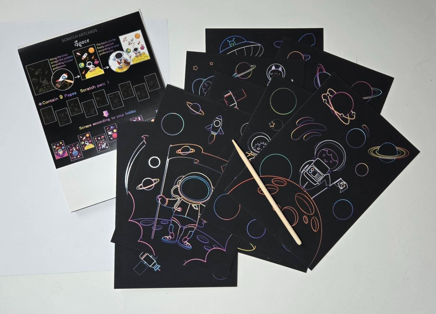 3 PCS Scratch Art Card Set Kids DIY Craft Activity Safari Space Mermaid
