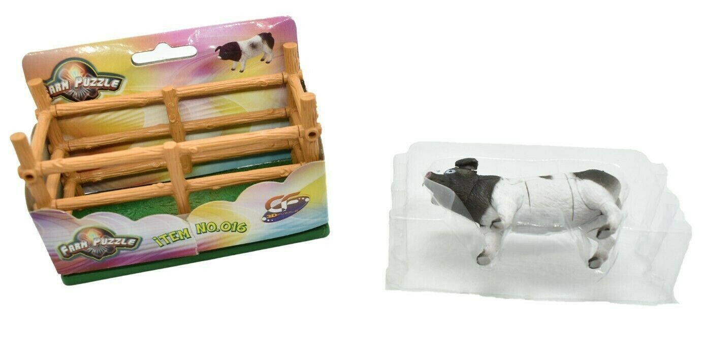 Pig, Black and White Realistic 3D Puzzle Toy Model Plastic Animal 3″ F3039