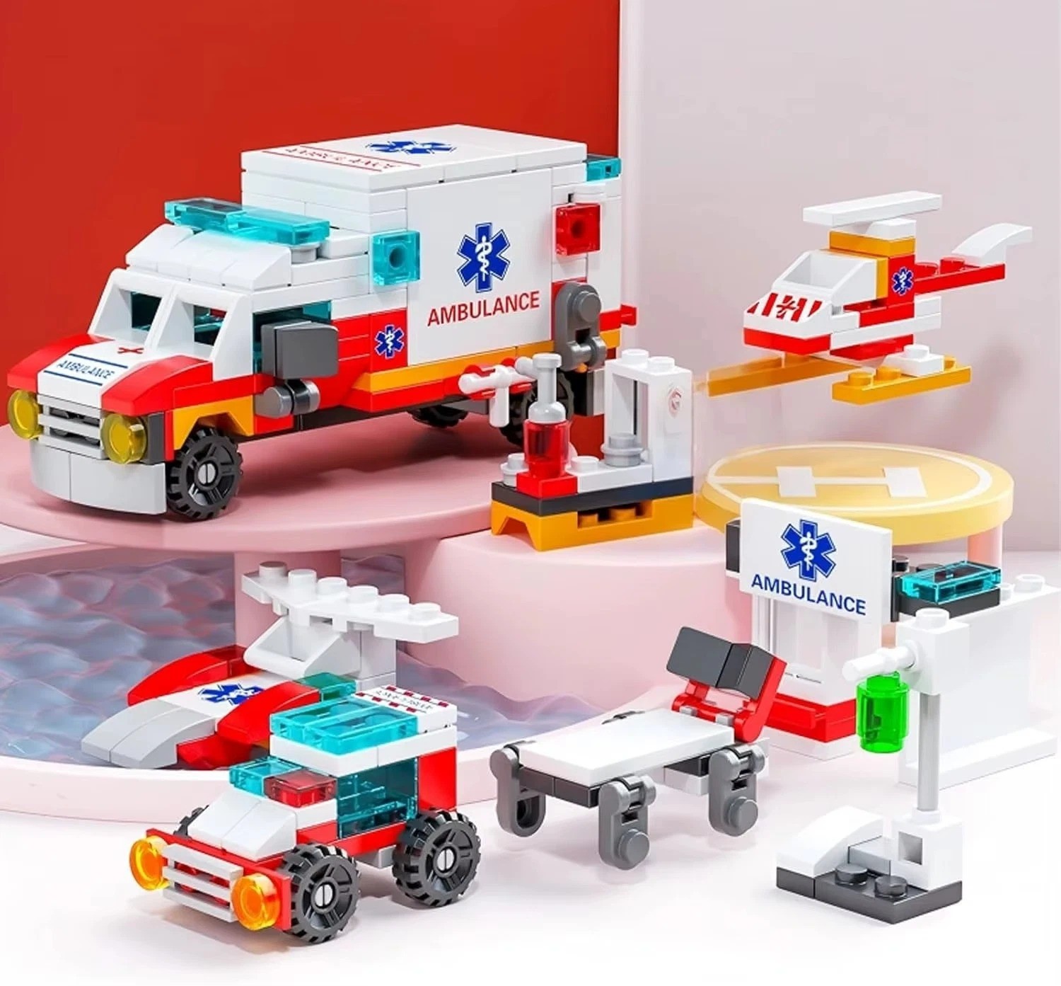 7 in 1 Ambulance Building Blocks Set 122PCS Emergency Vehicle STEM Toy Kids