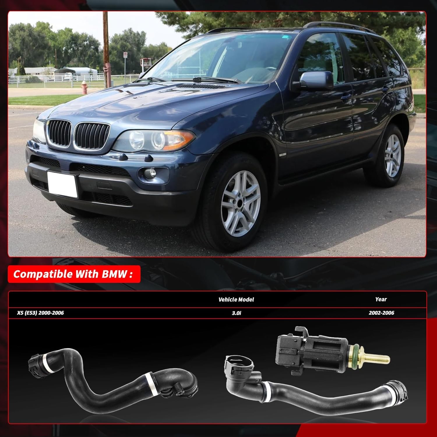 11537500733 Upper Radiator Coolant Hose Pipes 3-piece set Compatible with BMW X5