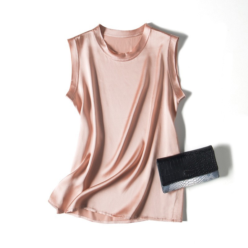 Silk satin camisole vest, women’s mulberry silk outerwear, solid color base