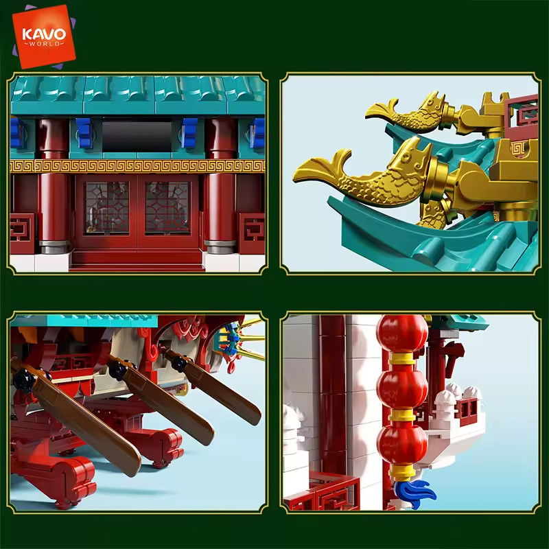 2453PCS Chinese Dragon Boat Building Bricks Model Traditional Architecture