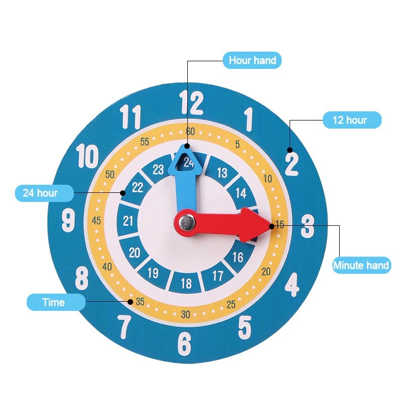 Children Montessori Wooden Math Clock Toys Hour Minute Second Home Teaching Aid.