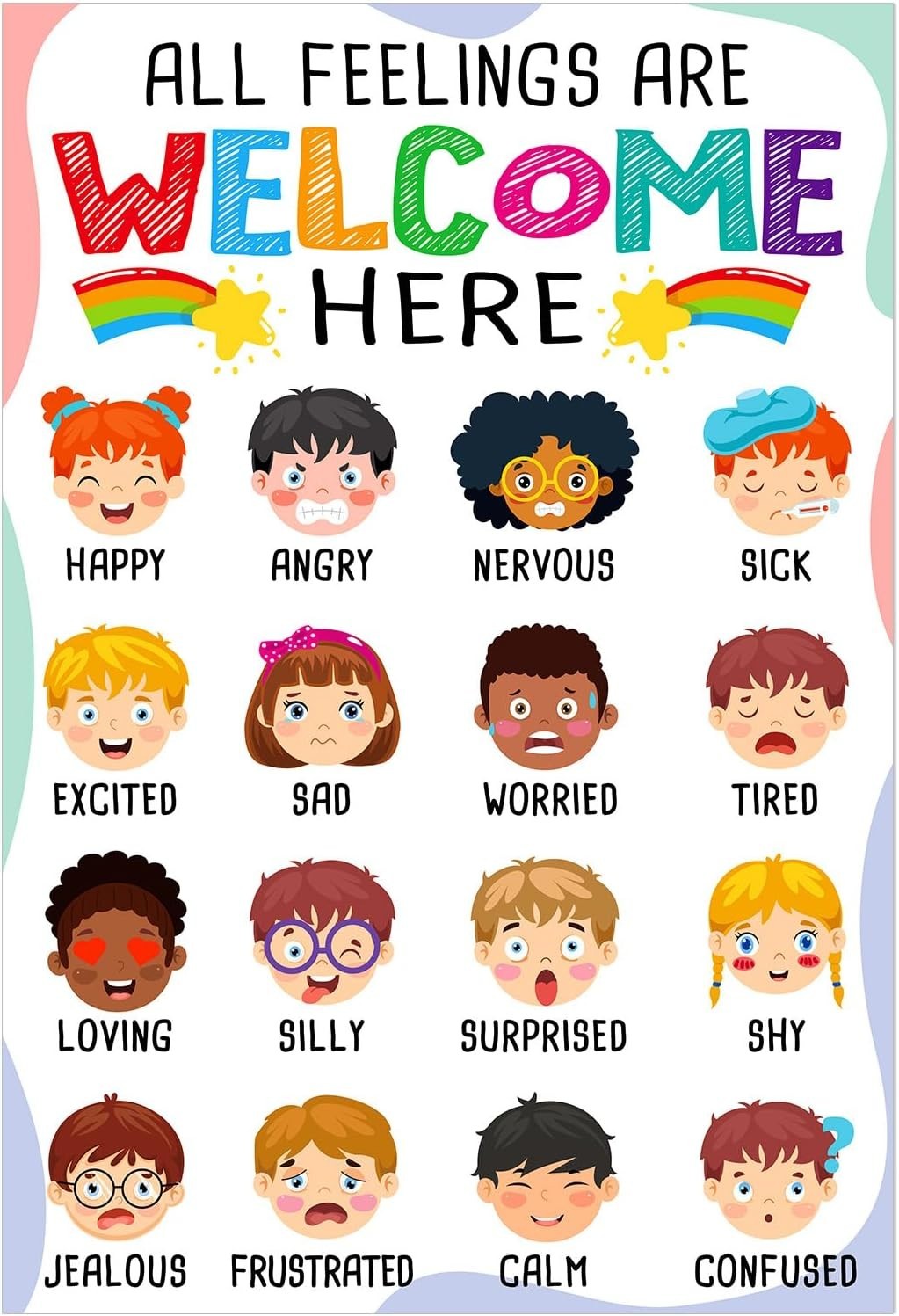 Colorful Feelings Poster for Classroom Decor – 11.2×16.5 Inch Kids Learning
