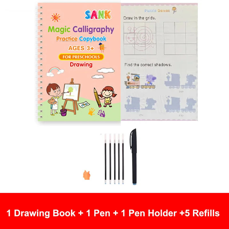 Magic Practice Copybook Reusable Handwriting Book Pen Set Number Sank Kids Gift