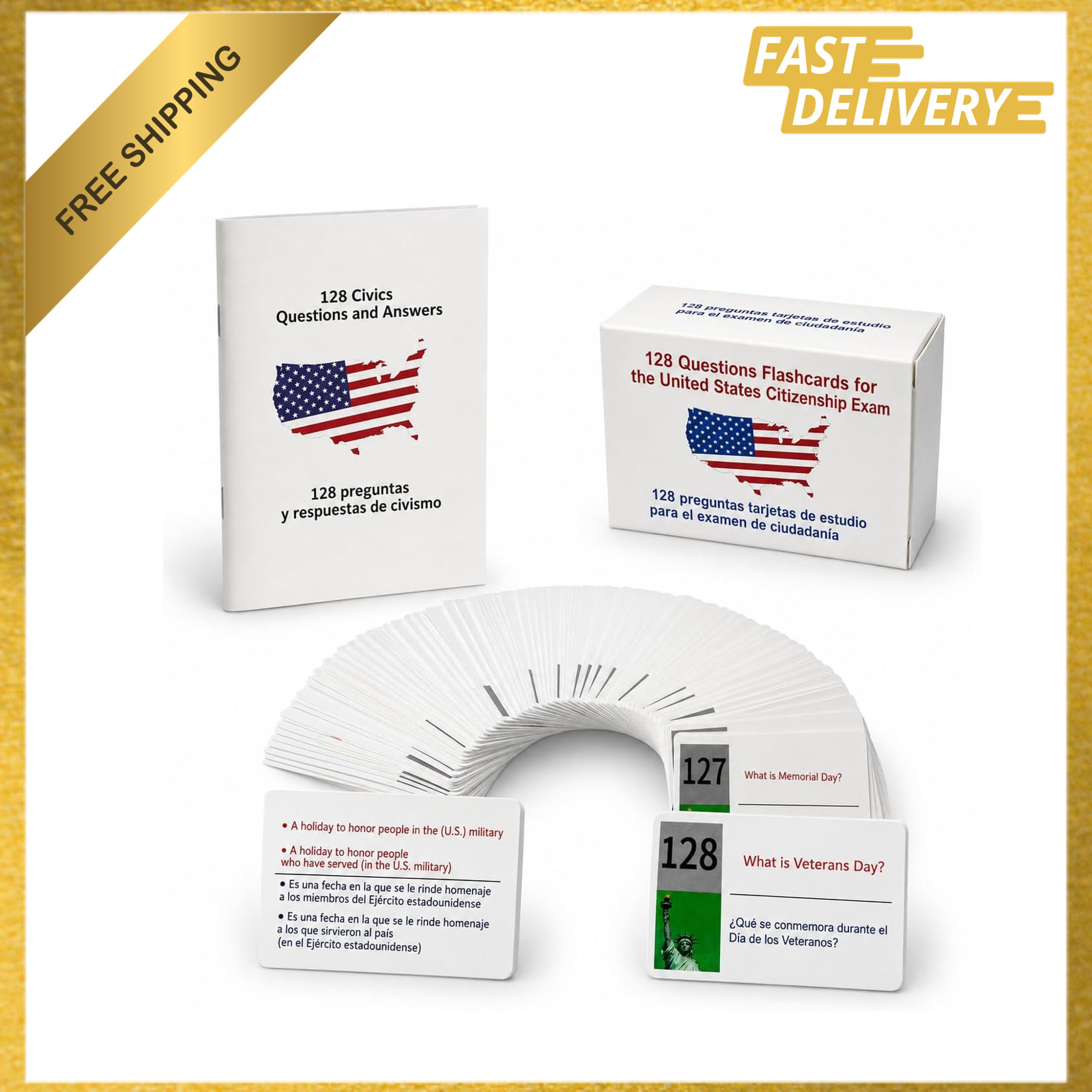 Citizenship Flash Cards 2026 All 128 Questions Spanish English Naturalization