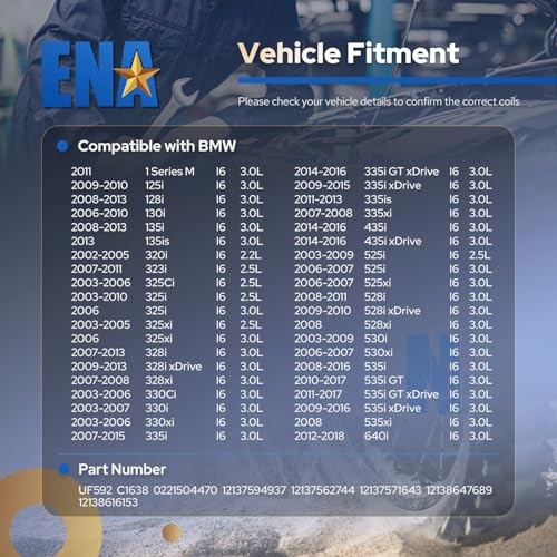 ENA Set of 6 Ignition Coil Pack Compatible with BMW 128i 135i 335i 325i 328i