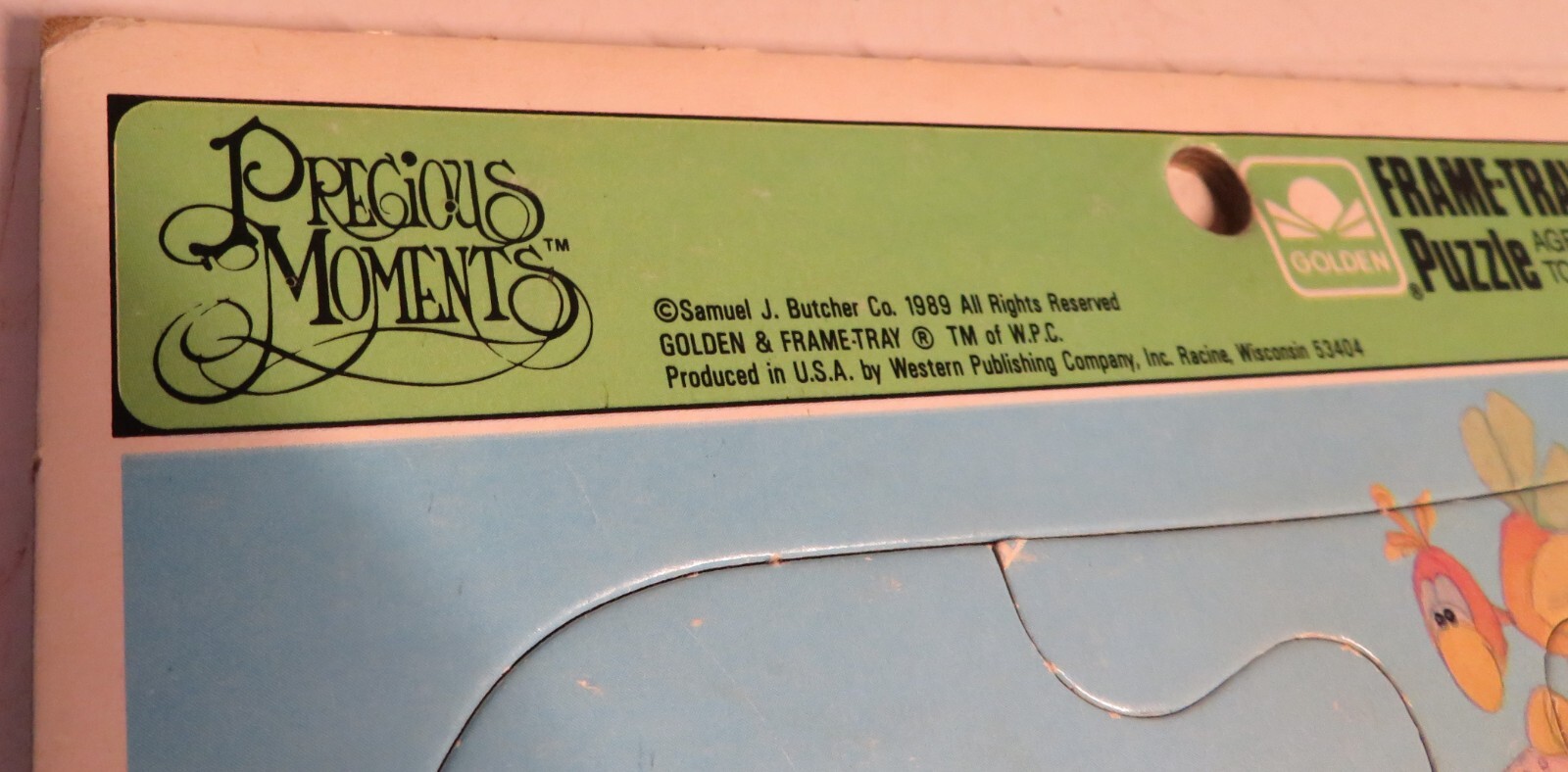 Vintage 1989 Precious Moments Childs 12 Piece Cardboard Puzzle Golden Frame Tray