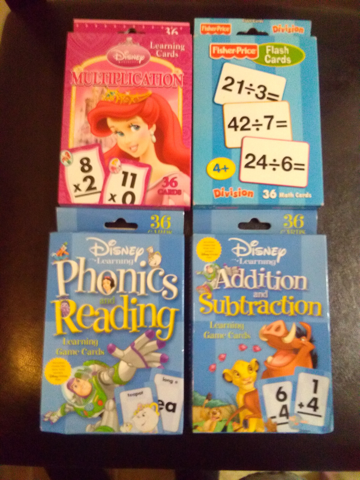 DISNEY MATH & PHONICS FLASH CARDS ADDITION, SUBTRACTION, MULTIPLICATION, PHONICS