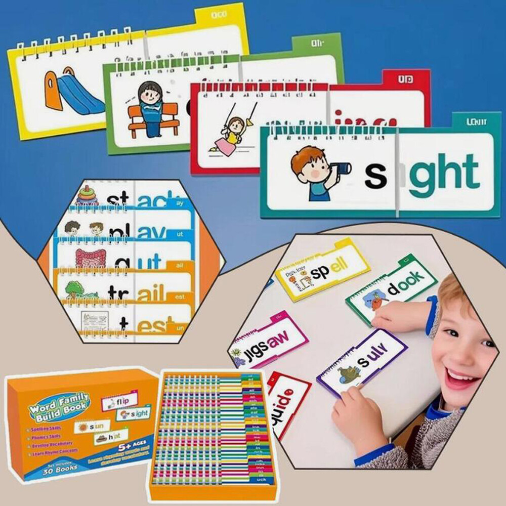 30 Read and Rhyme Flip Books,ABC-Word Vocabulary Families Flash Cards 2025 GN