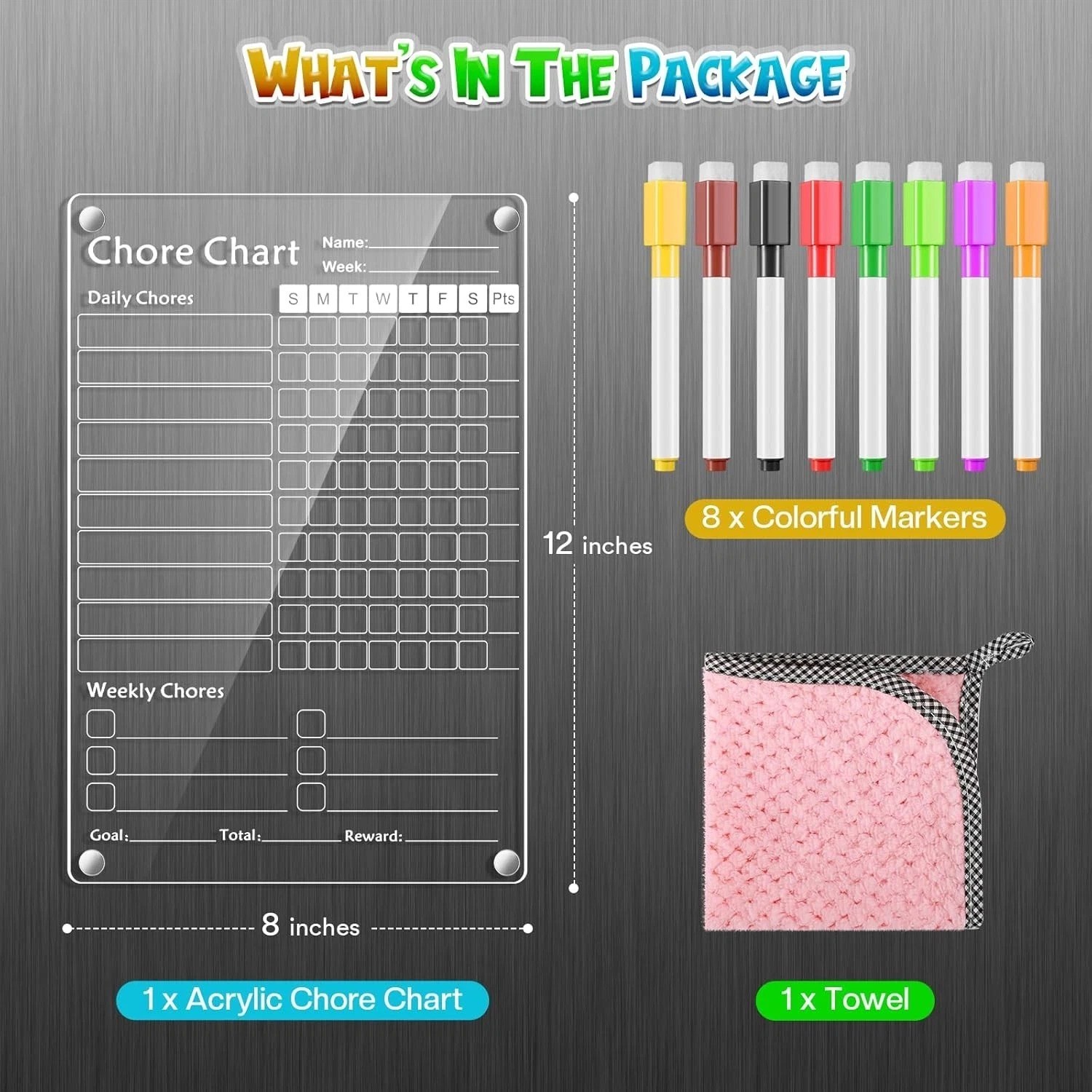 Acrylic Magnetic Chore Chart for Kids,Chores 12 x 8 inch, White-1 Pack