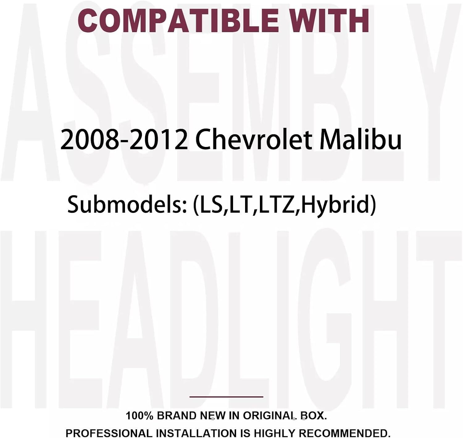 08-12 Chevy Malibu Headlight Assembly Pair Black Housing Amber Corner Clear Lens