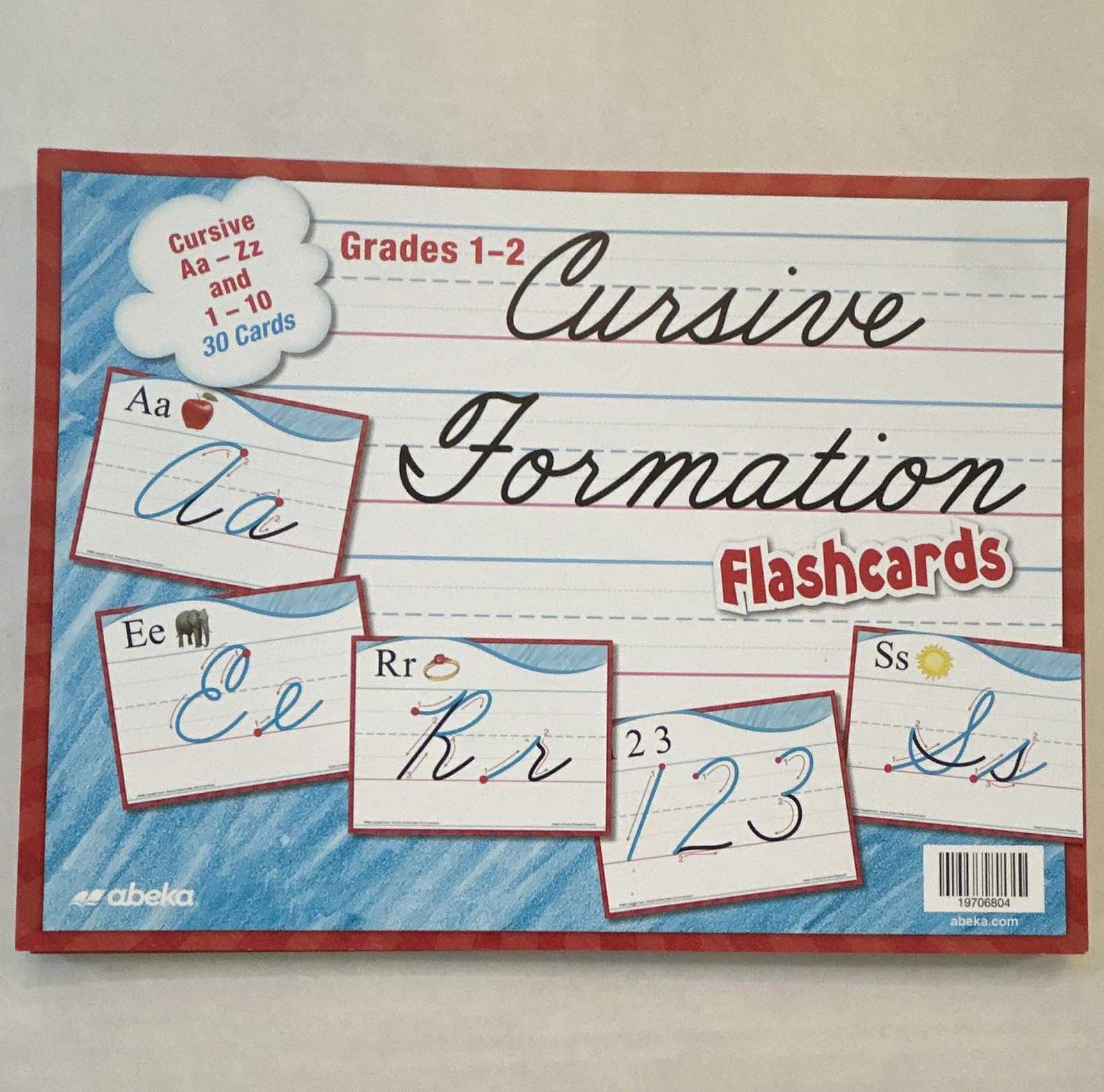 Abeka Cursive Formation Flashcards Grades 1-2, A-Z & 1-30, 30 Cards