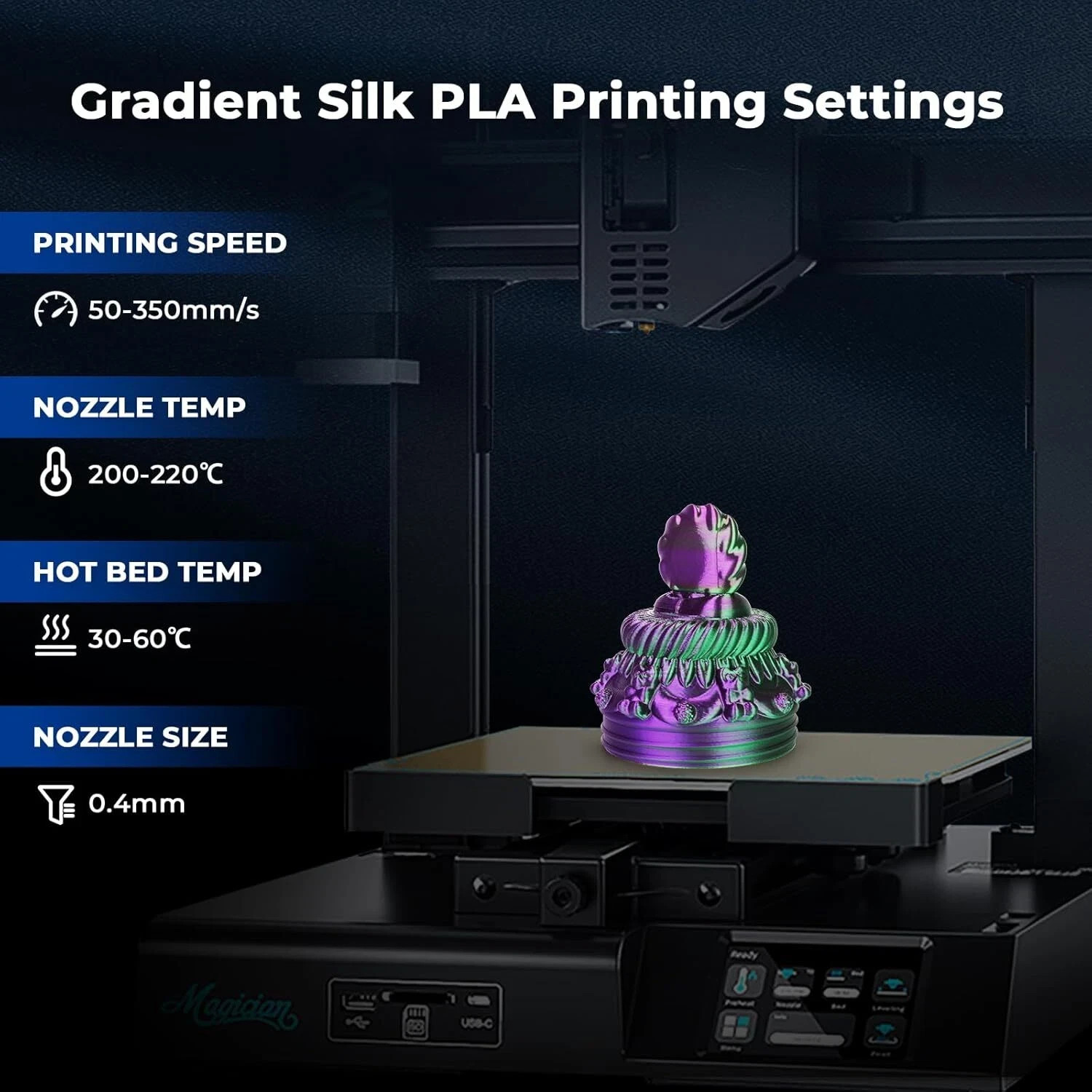 AMOLEN Silk PLA 3D Printer Filament Bundle, Shiny Dual Color PLA Filament 1.75mm