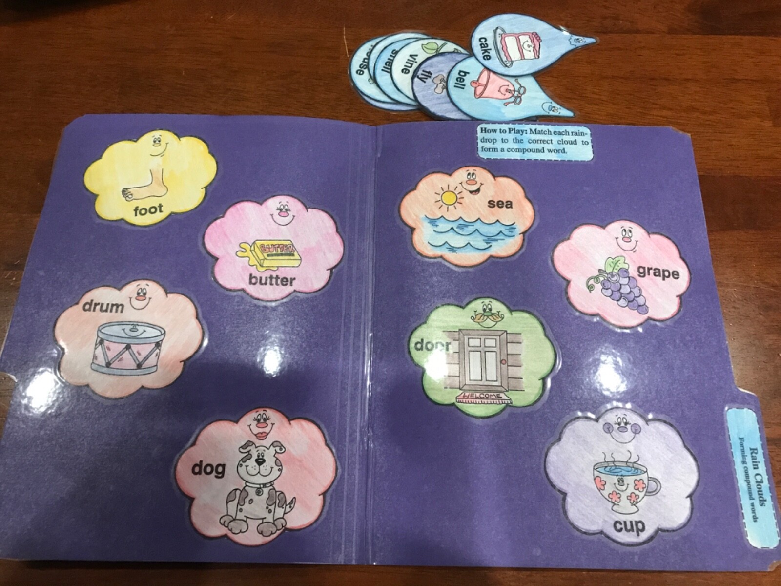 Rain Clouds! Compound words Grade K language Art file folder game teacher