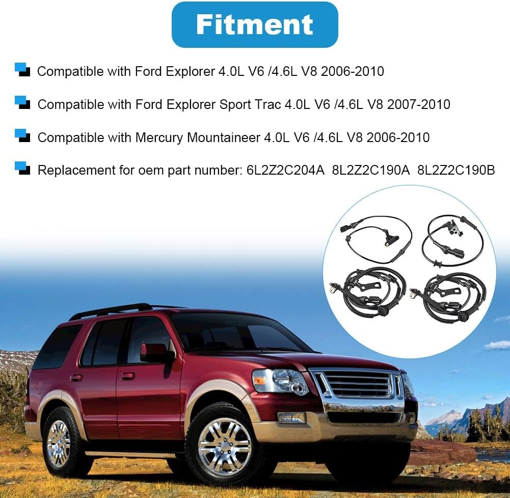 4 Pcs ABS Wheel Speed Sensor Compatible with Ford Explorer Mercury Mountaineer