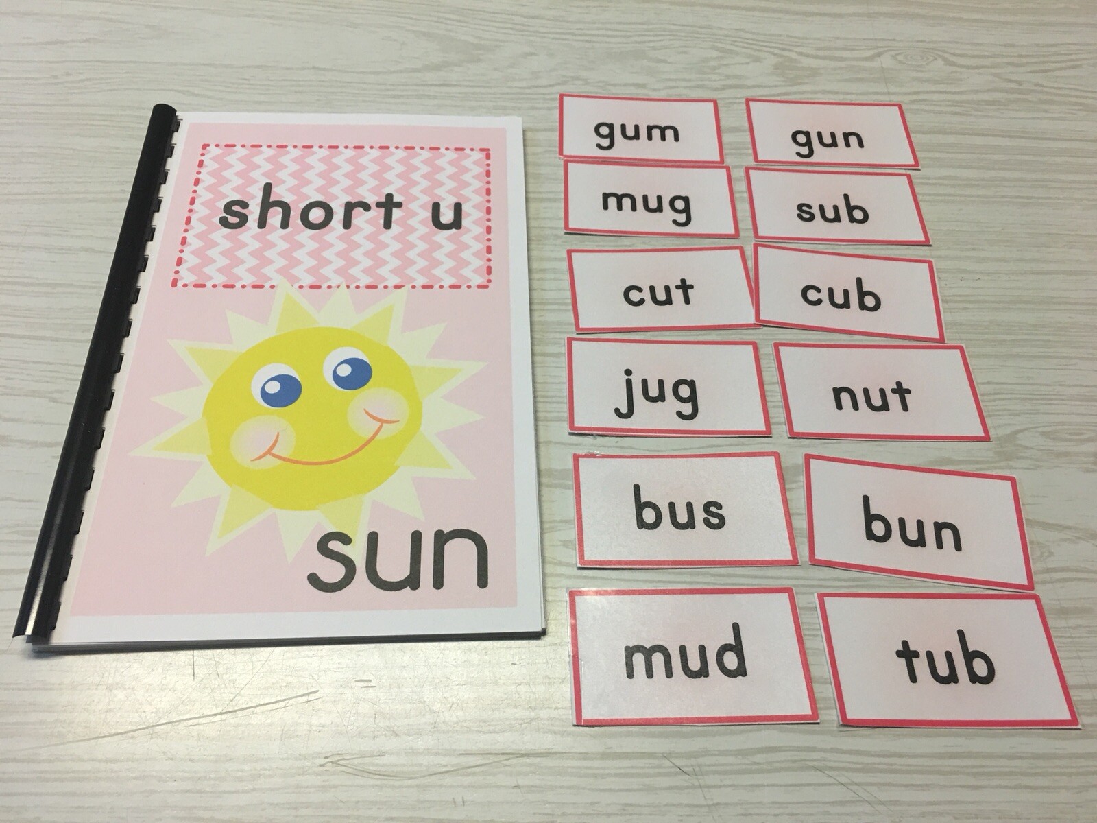 Interactive Learning Books for Children – Short “u” book – w/ 12 Laminated Cards