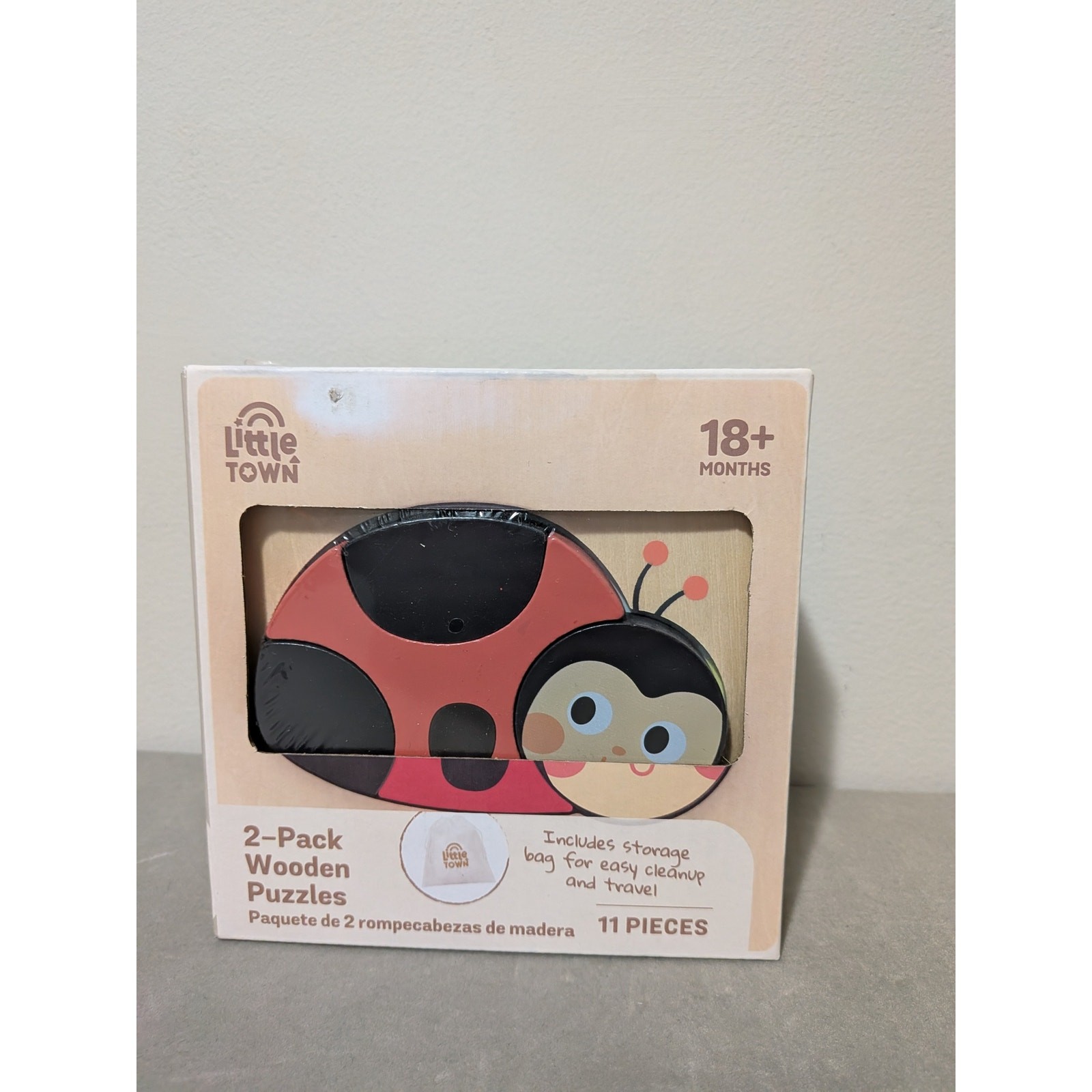 Little Town Lady Bug & Bee Wooden Puzzles New in Box 18 month+ baby learning toy