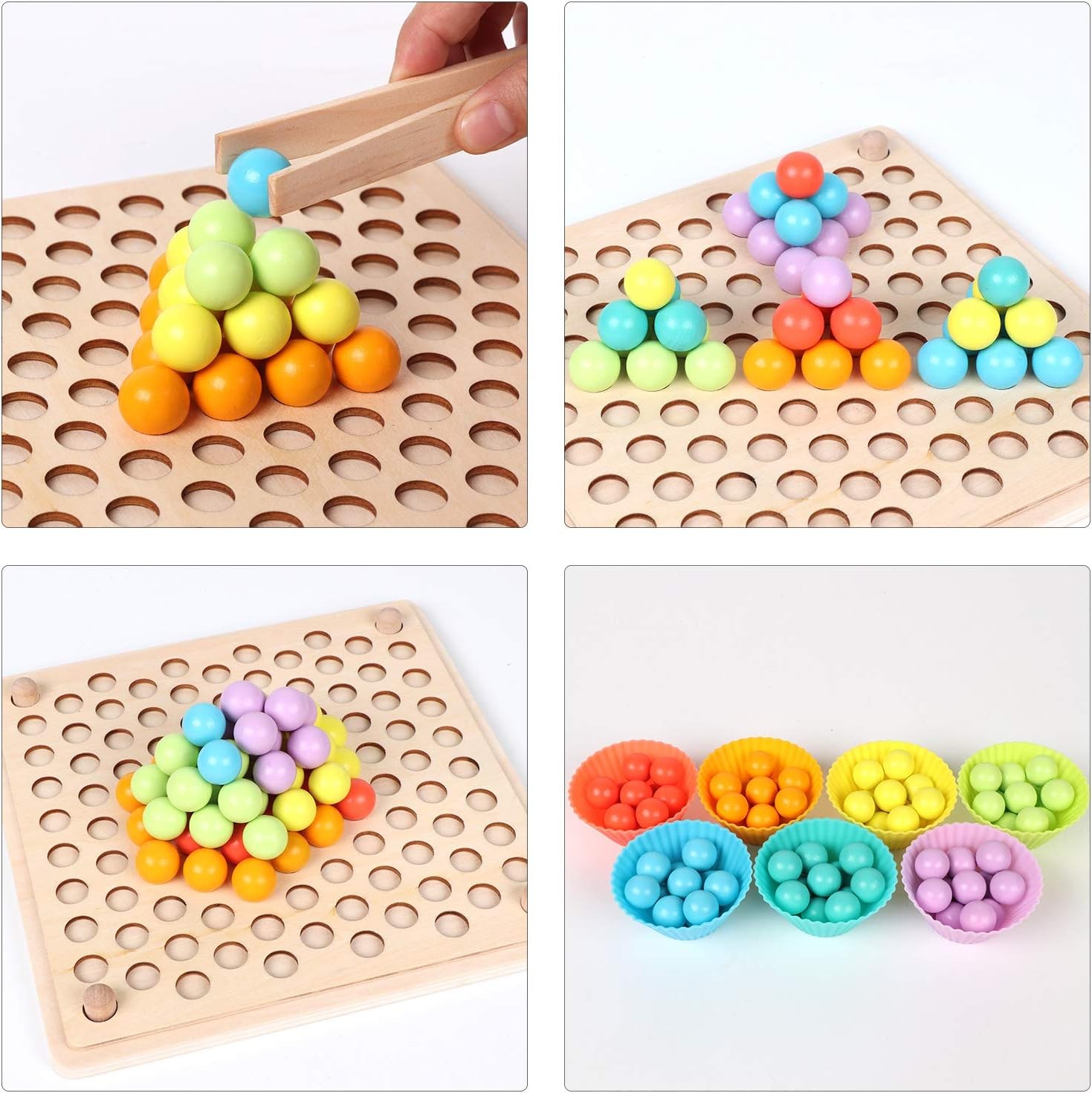 Montessori Wooden Bead Sorting Toy Color Matching Learning Educational Toy for T