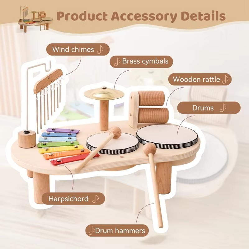 Wooden Musical Toy Set for Kids Drum Xylophone Kids Educational Music Toy