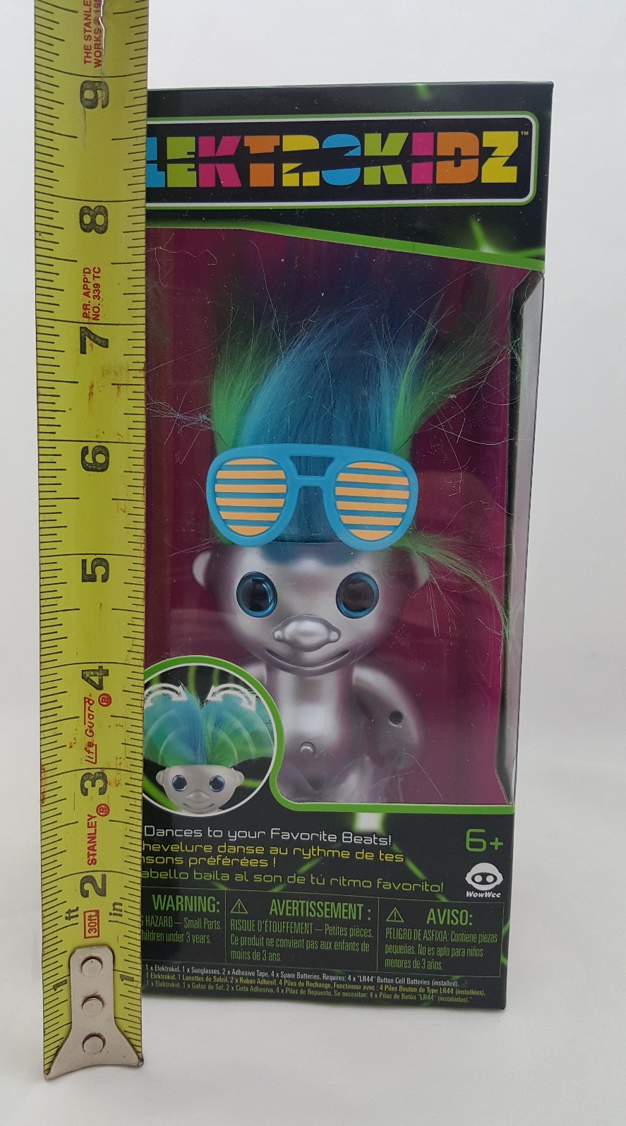 WowWee ElectroKidz Toy, Matte Silver 1205 Dancing Hair Troll New In Box