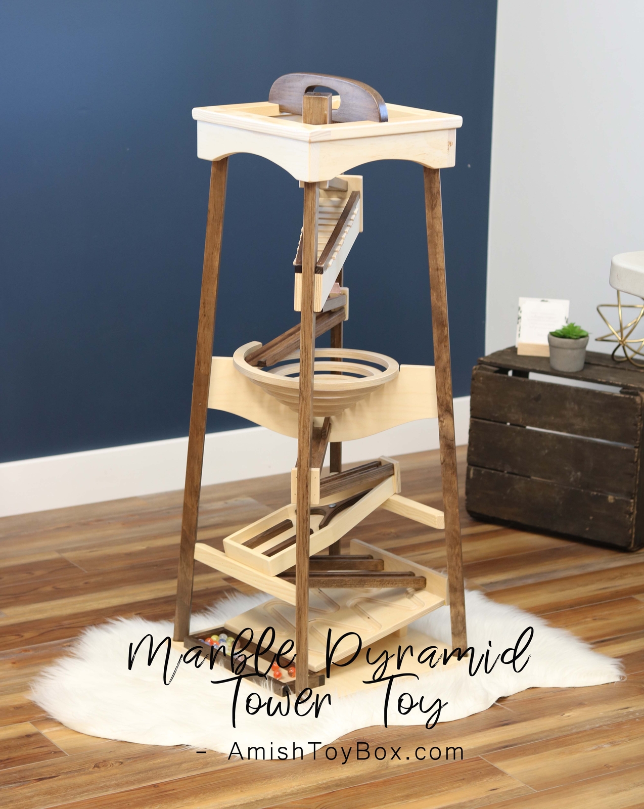 AmishToyBox.com Pyramid Marble Tower Run Wooden Toy – 39″ High – Pack of…