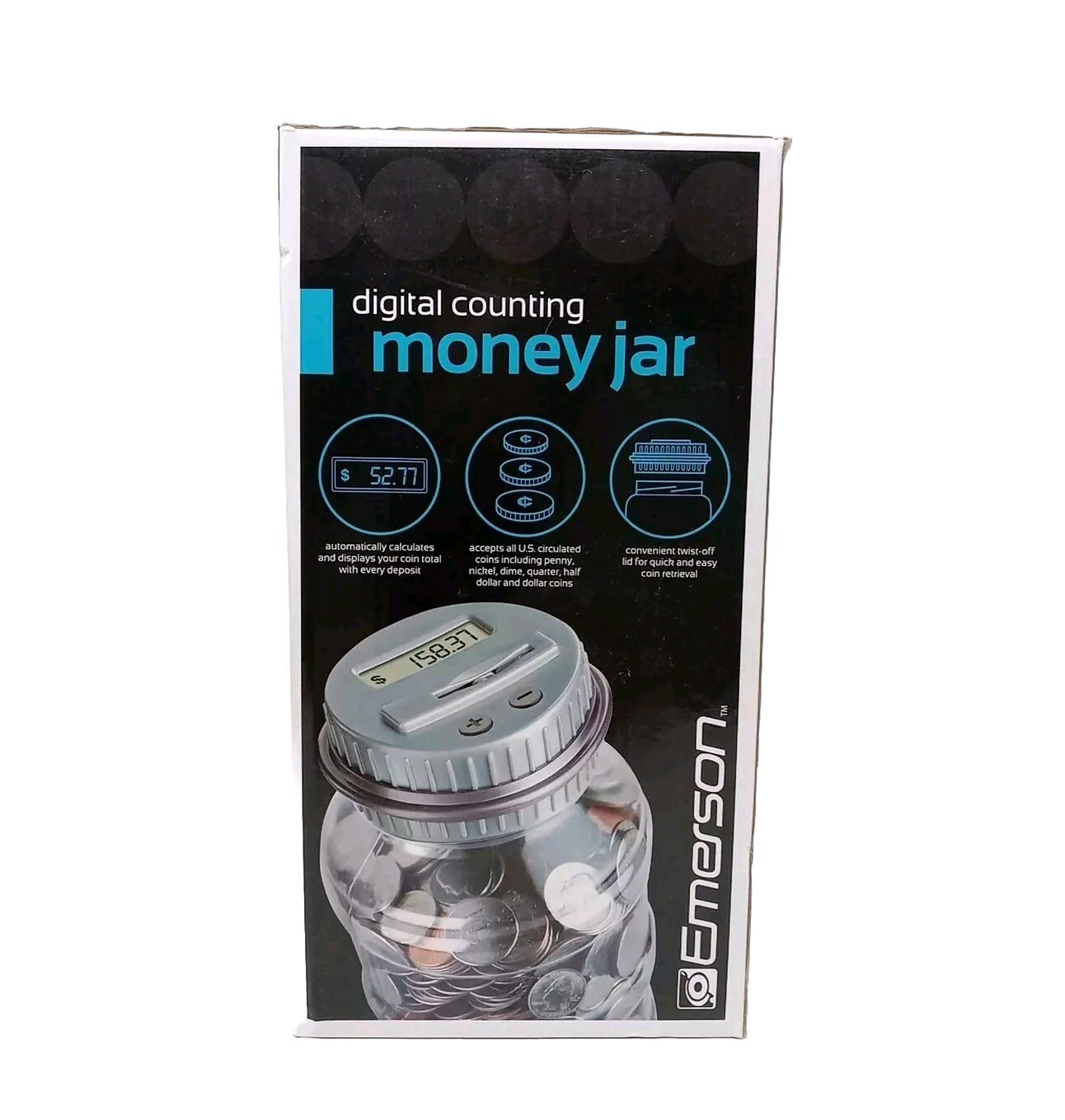 Emerson- Digital Counting Money Jar Automatically Calculates And Displays Coins