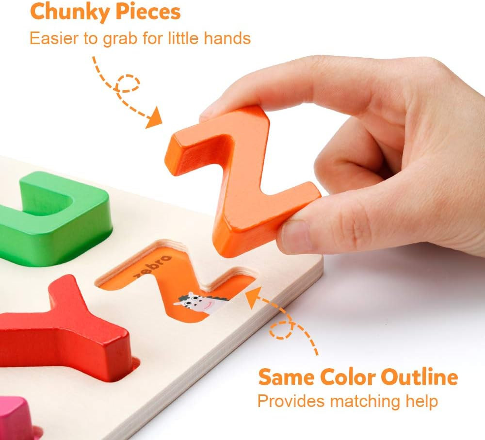 Wooden Alphabet Puzzle – ABC Letters Sorting Board Blocks Montessori Mat