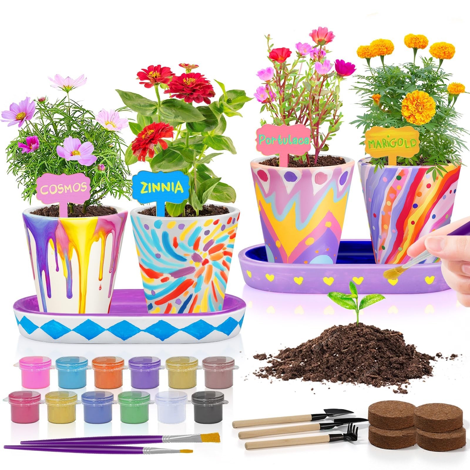 4 Set Paint & Plant Flower Gardening Kit – Gifts for Girls Ages 8-12, Arts…