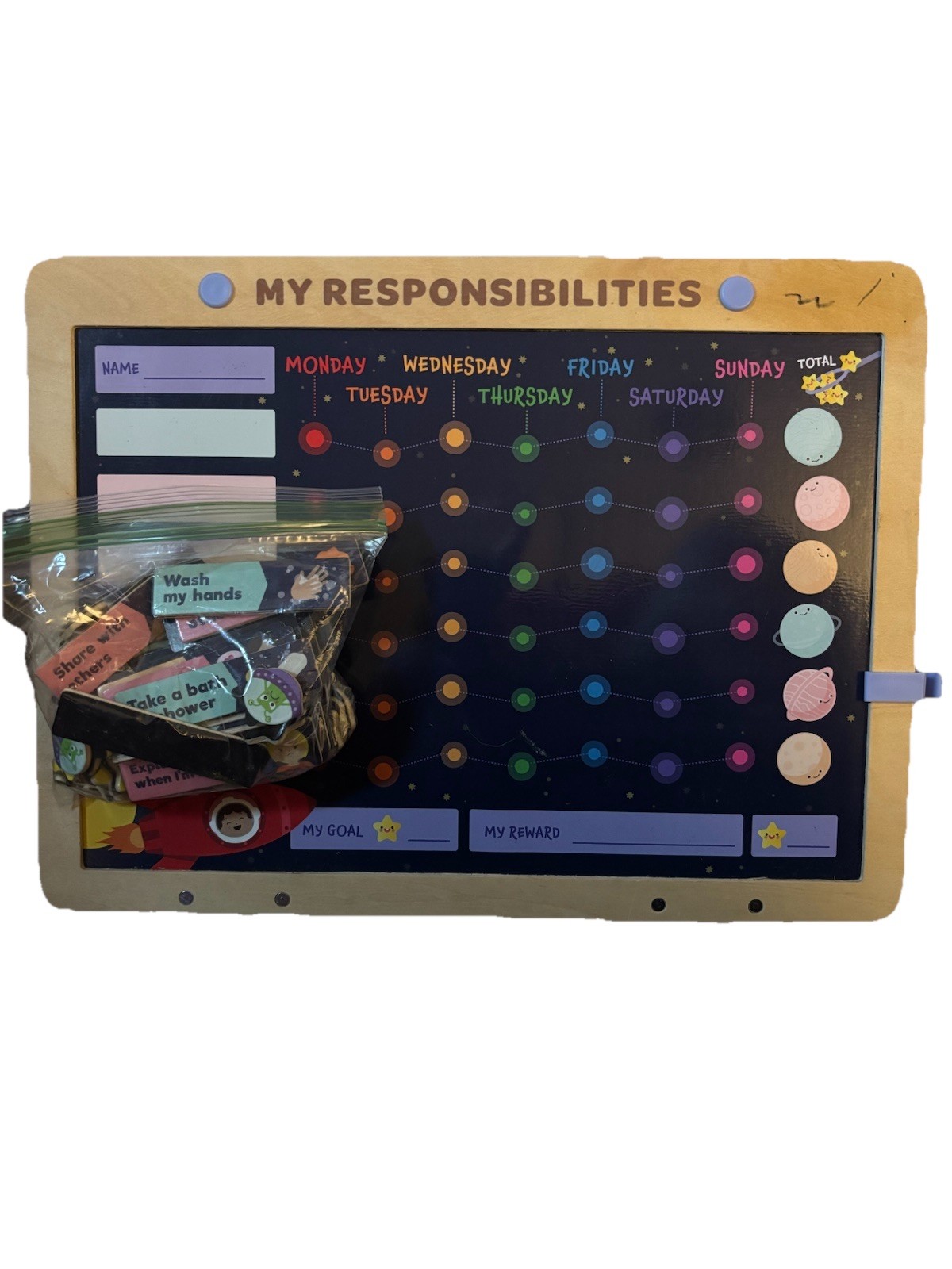 Battat My Responsibilities Wooden Responsibility Chart with Task Magnets