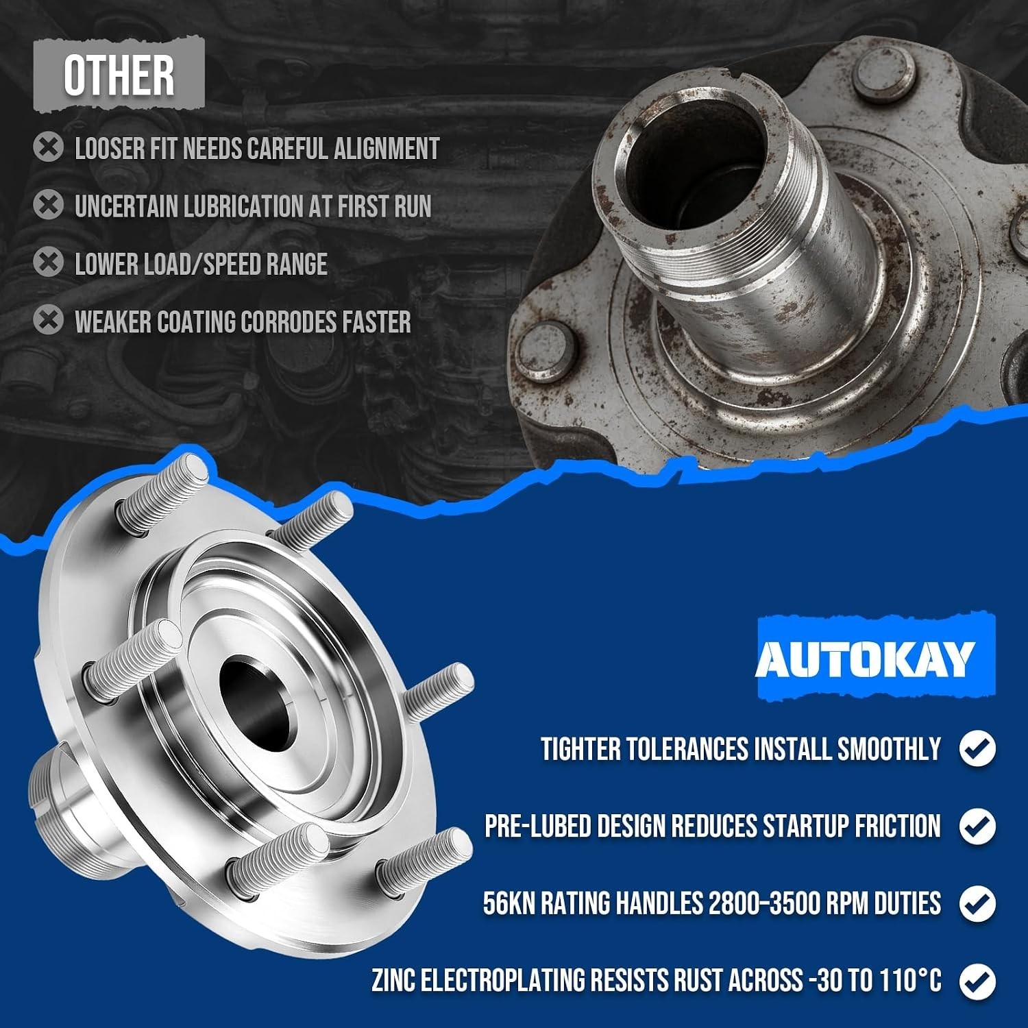 2 Front Wheel Hub Bearing Kits Fit for 2000-2006 Tacoma 2.7L 1999