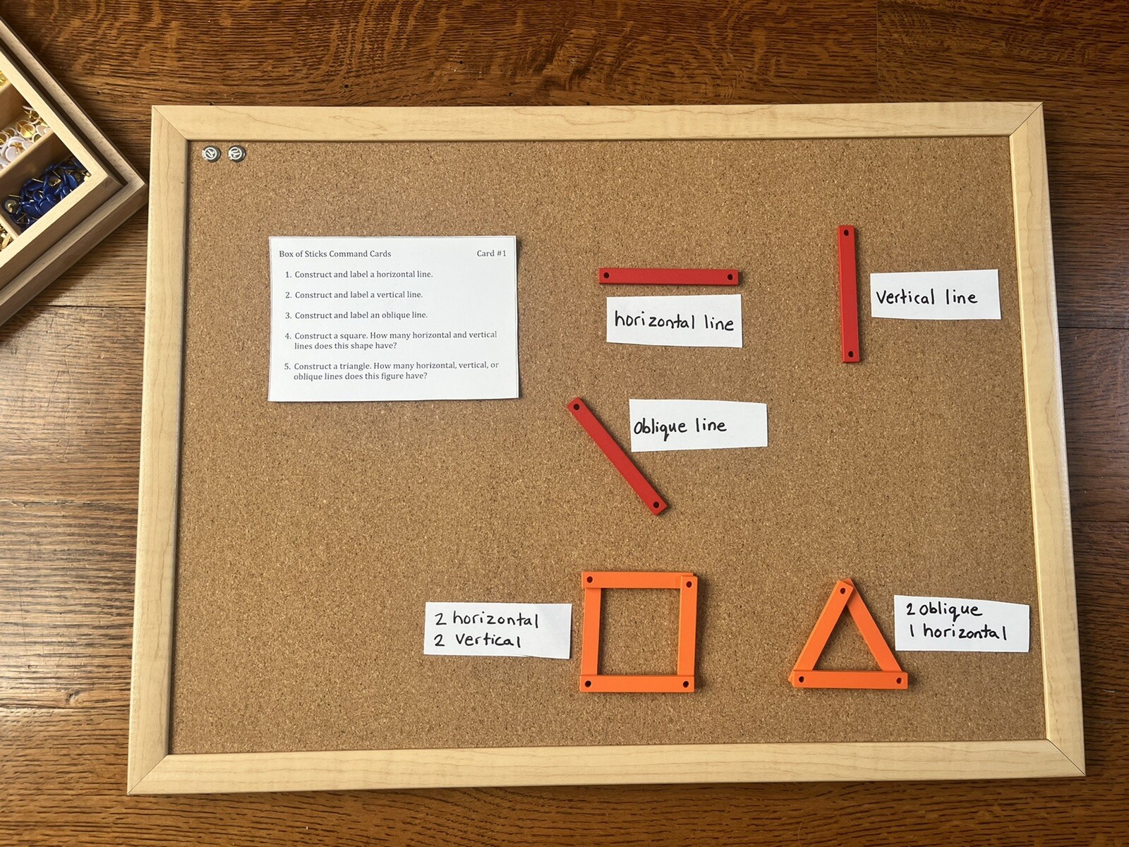 Montessori Math BOX OF STICKS Geometry COMMAND CARDS Set Educational Materials