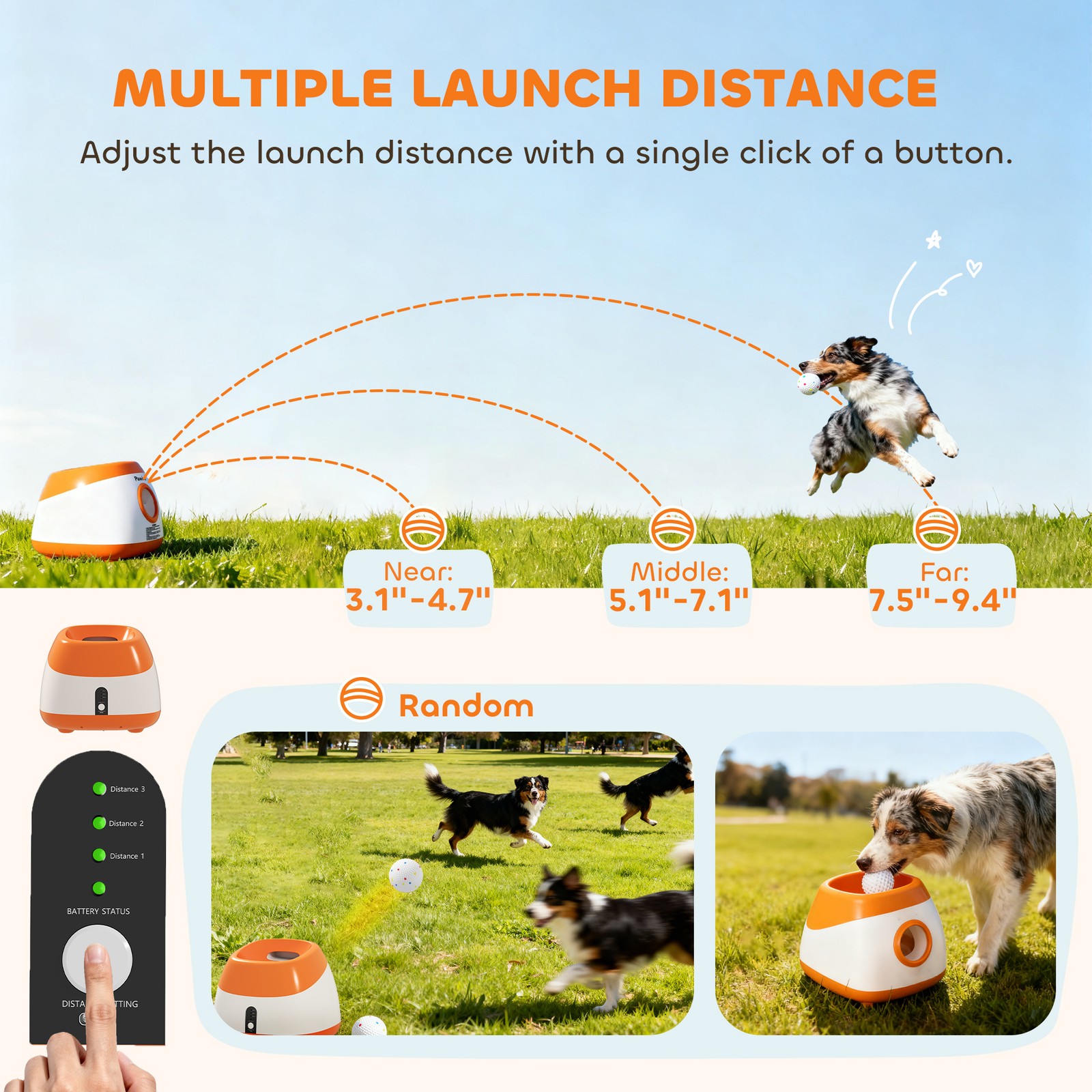 Automatic Dog Ball Launcher with 26-79 FT Distance, Automatic Ball Launcher for