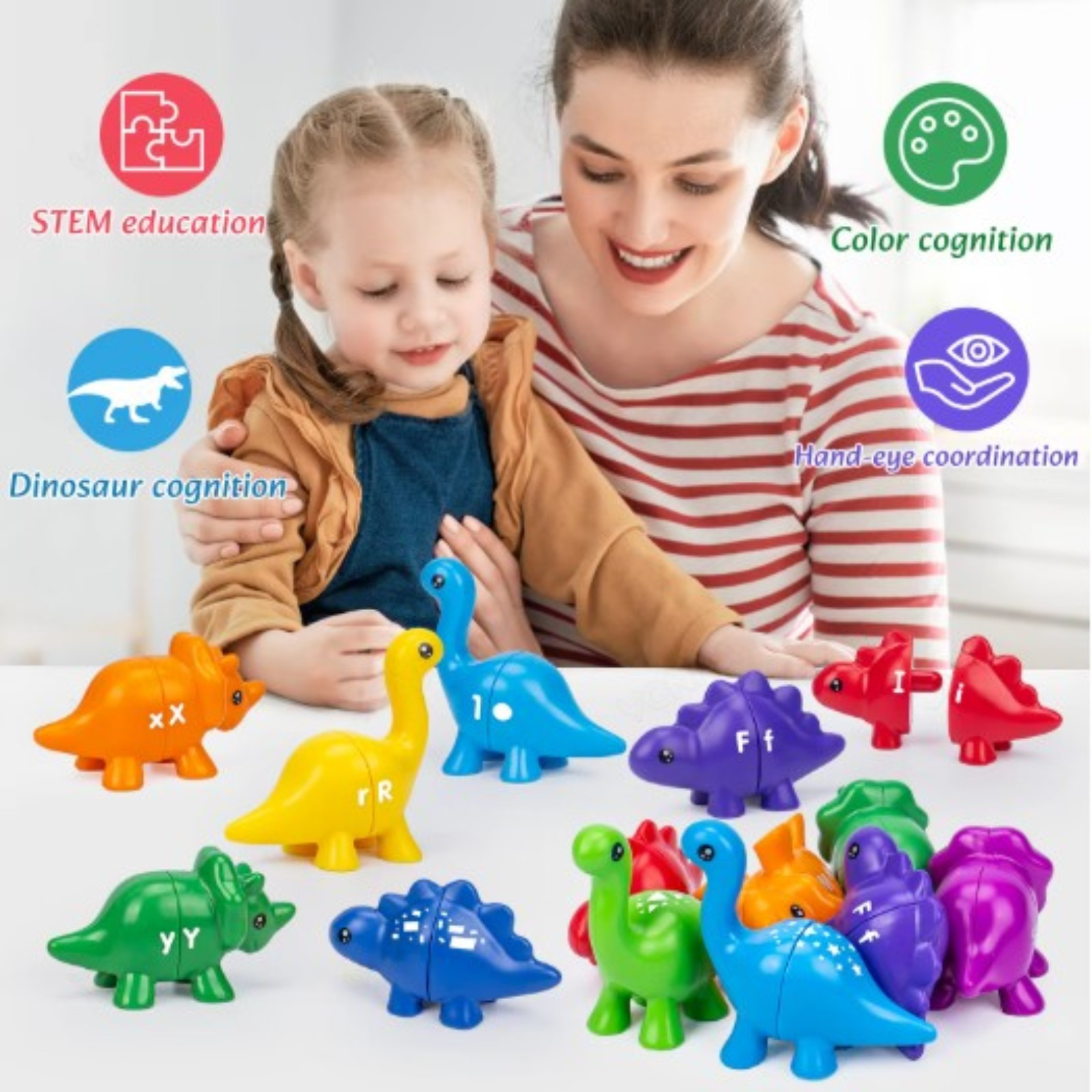Dinosaur Matching Learning Toy with Storage Bucket for Kids Graphic Style