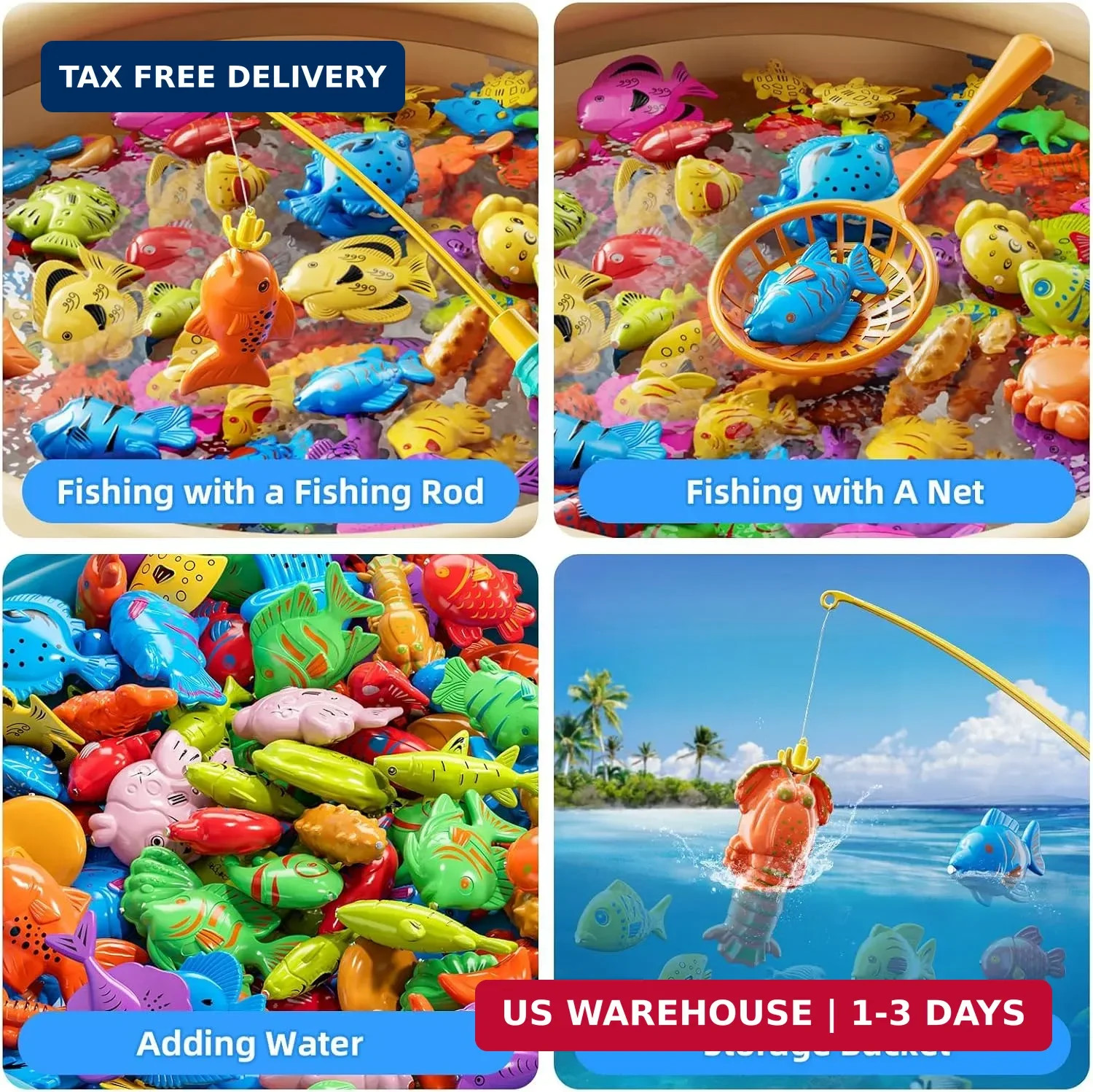 TEMI Fishing Toy Game for Kids 3 4 5 6 7 8 Years Old, 51 Fish Bath Playset for T