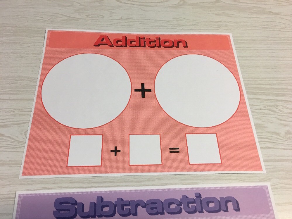 Set of 2 – Laminated Math Work Mats – Addition and Subtraction Dry Erase