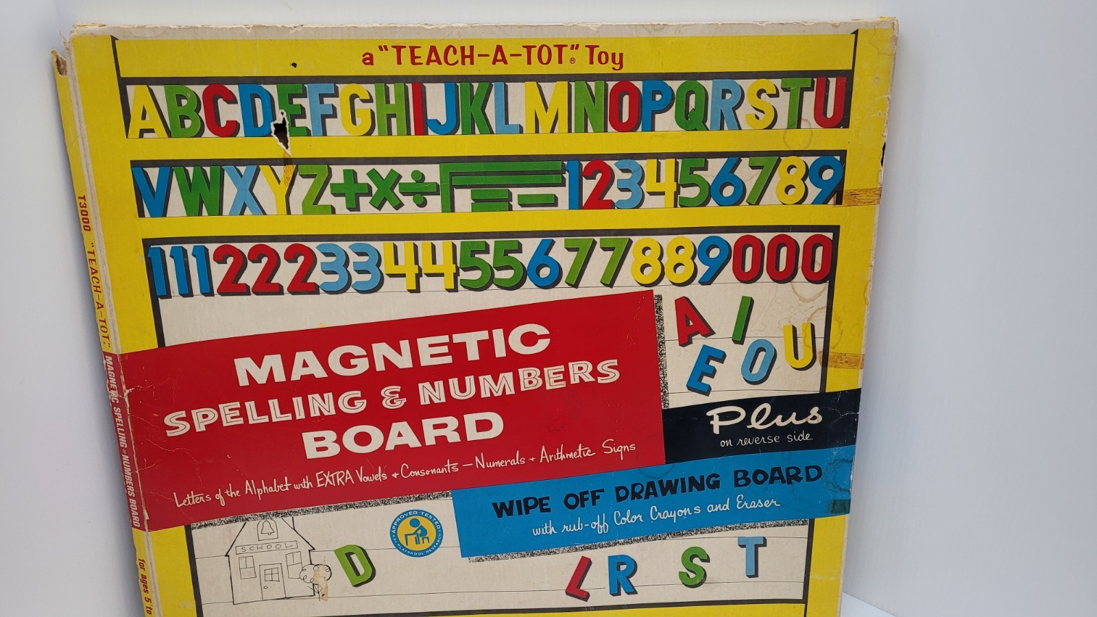 Vintage Playskool Teach-A-Tot Magnetic Spelling Number Drawing Board W/ Box