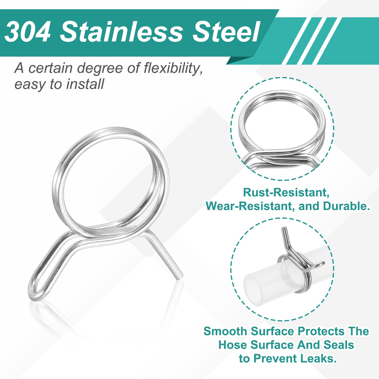 25Pcs 14mm ID 14-16.5mm OD Double Wire Spring Hose Clamp Spring Clips Clamps